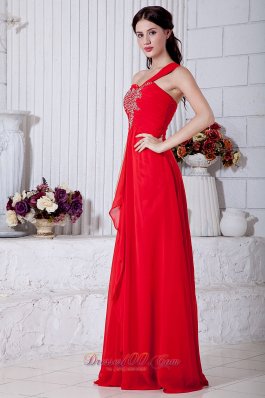 Red Prom Evening Dress Beading One Shoulder