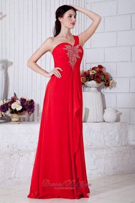 Red Prom Evening Dress Beading One Shoulder