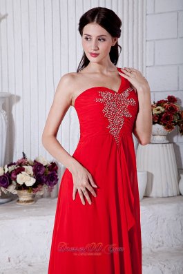 Red Prom Evening Dress Beading One Shoulder