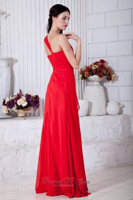 Red Prom Evening Dress Beading One Shoulder