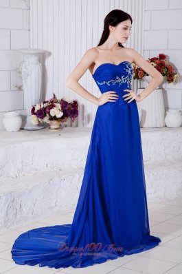 Elegant Royal Blue Prom Dress Embroidery Chiffon