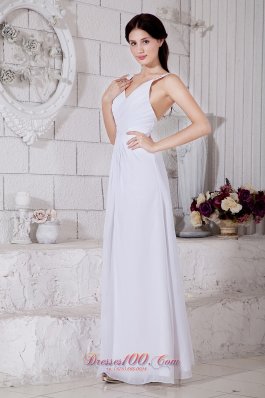 White Empire Straps Beading Prom Evening Dress Slit