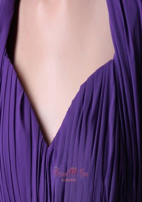 Purple Halter Prom Dress Beading Pleats Backless