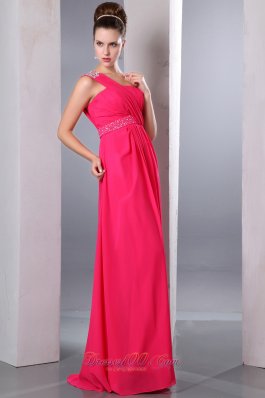 Hot Pink One Shoulder Beading Prom Dress for Cheap