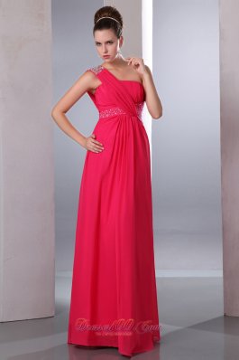 Hot Pink One Shoulder Beading Prom Dress for Cheap