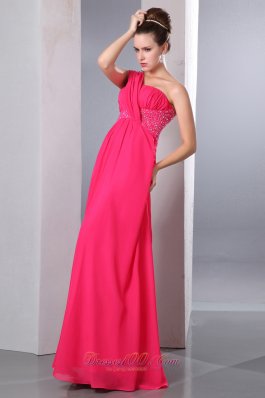 Hot Pink One Shoulder Beading Prom Dress for Cheap