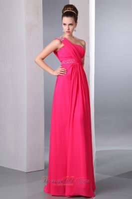 Hot Pink One Shoulder Beading Prom Dress for Cheap