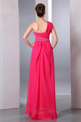 Hot Pink One Shoulder Beading Prom Dress for Cheap