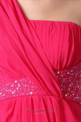 Hot Pink One Shoulder Beading Prom Dress for Cheap