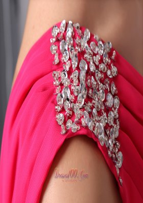 Hot Pink One Shoulder Beading Prom Dress for Cheap