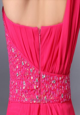 Hot Pink One Shoulder Beading Prom Dress for Cheap