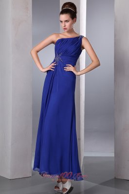 Blue One Shoulder Prom Dress Ankle-length Side Zipper