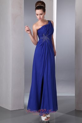 Blue One Shoulder Prom Dress Ankle-length Side Zipper