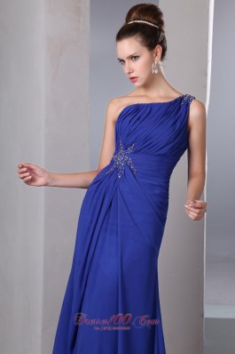 Blue One Shoulder Prom Dress Ankle-length Side Zipper