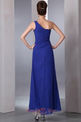 Blue One Shoulder Prom Dress Ankle-length Side Zipper