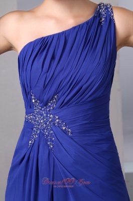 Blue One Shoulder Prom Dress Ankle-length Side Zipper