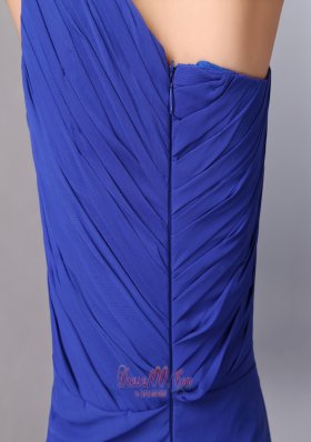 Blue One Shoulder Prom Dress Ankle-length Side Zipper