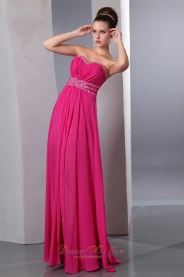 Hot Pink Column Chiffon Beading Prom Celebrity Dress High-low