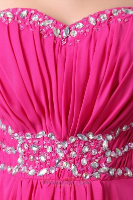 Hot Pink Column Chiffon Beading Prom Celebrity Dress High-low