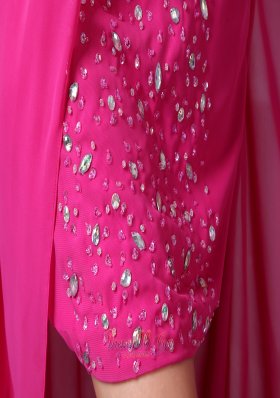 Hot Pink Column Chiffon Beading Prom Celebrity Dress High-low