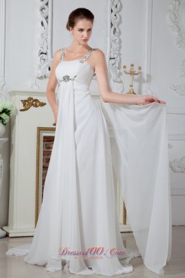 Popular Straps Watteau Beading Dress for Bridal