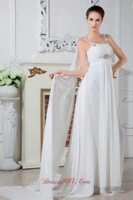 Popular Straps Watteau Beading Dress for Bridal