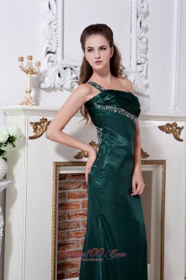 Open Back Hunter Green One Shoulder Prom Dress