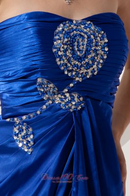 High Slit Royal Blue Prom Dress Beading Brush