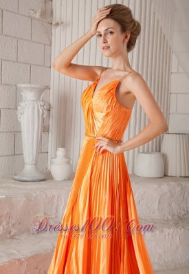 Orange Red Pleat Prom Dress Spaghetti Straps V-neck