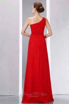 Cheap Red Prom Dress One Shoulder Beading Slit