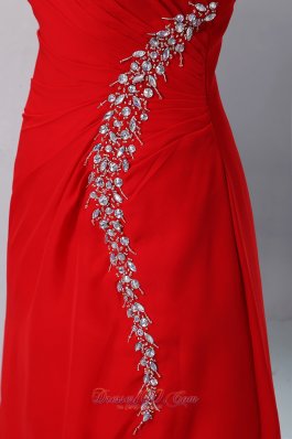 Cheap Red Prom Dress One Shoulder Beading Slit