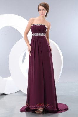 Dark Purple Prom Evening Dress Chiffon Beading Brush