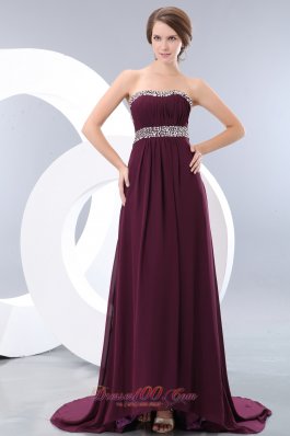 Dark Purple Prom Evening Dress Chiffon Beading Brush