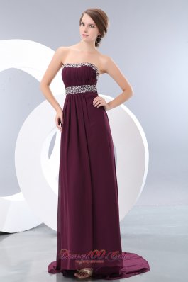 Dark Purple Prom Evening Dress Chiffon Beading Brush