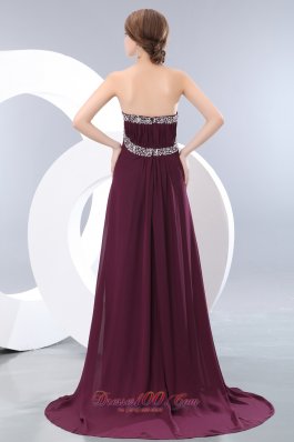 Dark Purple Prom Evening Dress Chiffon Beading Brush