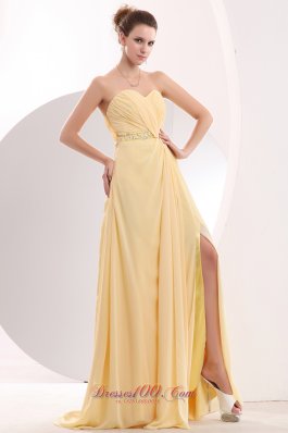 Light Yellow Prom Celebrity Dress Beading Sweetheart