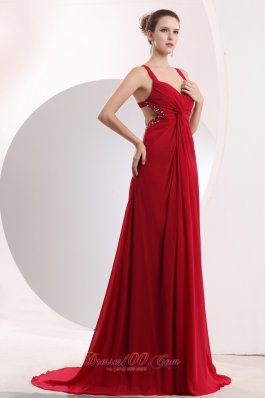 Wine Red Empire Straps Prom Dress Beading Cross Back