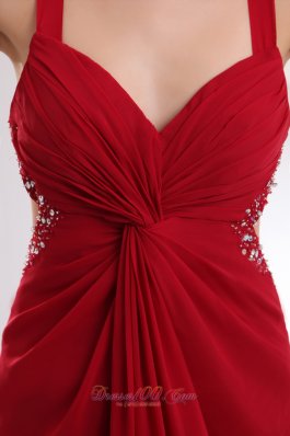 Wine Red Empire Straps Prom Dress Beading Cross Back