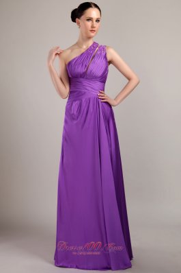 Purple One Shoulder Beading Prom Pageant Dress Two Straps