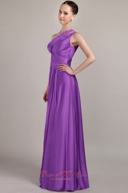 Purple One Shoulder Beading Prom Pageant Dress Two Straps