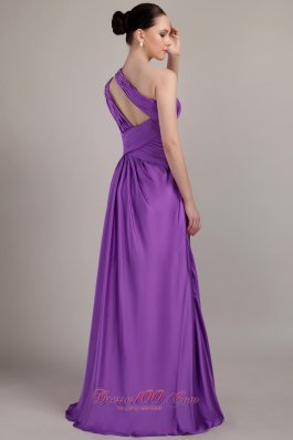 Purple One Shoulder Beading Prom Pageant Dress Two Straps