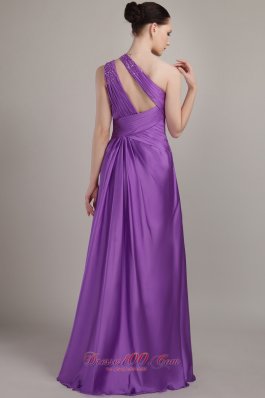 Purple One Shoulder Beading Prom Pageant Dress Two Straps