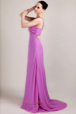 Lavender Sheath V-neck Dress for Prom Brush Beading