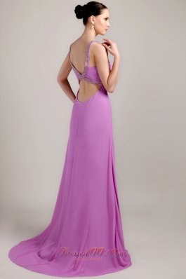 Lavender Sheath V-neck Dress for Prom Brush Beading