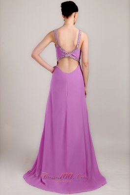 Lavender Sheath V-neck Dress for Prom Brush Beading