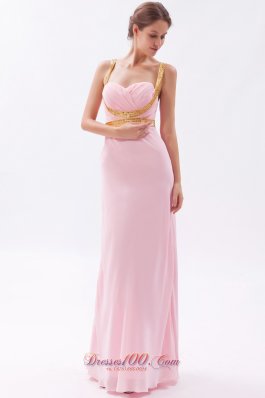 Baby Pink Cross Back Sheath Straps Prom Dress Sequins