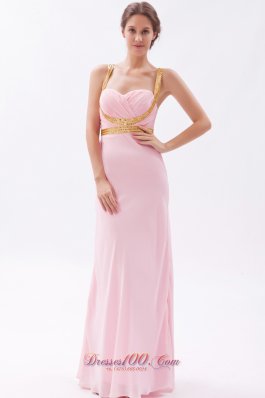 Baby Pink Cross Back Sheath Straps Prom Dress Sequins