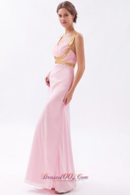 Baby Pink Cross Back Sheath Straps Prom Dress Sequins