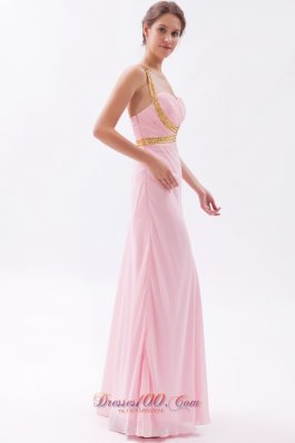 Baby Pink Cross Back Sheath Straps Prom Dress Sequins