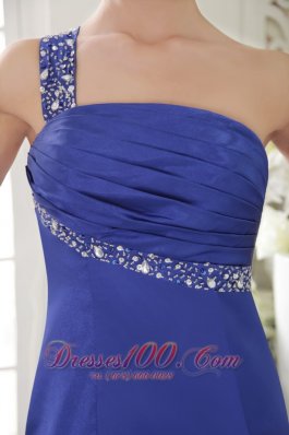 Blue Sheath One Shoulder Prom Evening Dress Beading